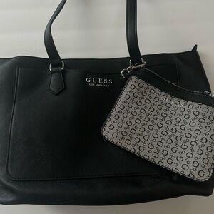 GUESS Black Tote with Logo Pouch